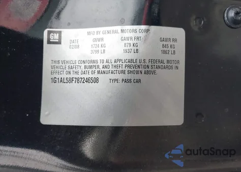 2008 Chevrolet Cobalt Lt z USA, uszkodzony, nr VIN 1G1AL58F787246508